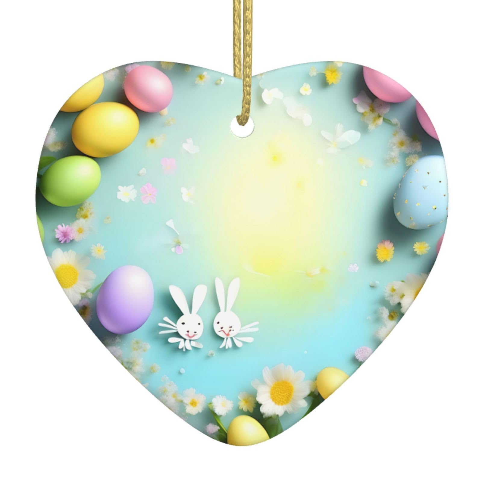 Nbtghga White Spring Happy Easter Holiday Print Christmas Ornaments, Ceramic Hanging Ornament, Xmas Tree Decoration, Holiday Home Decor