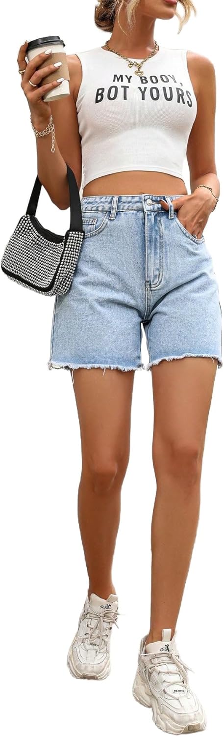 MakeMeChic Women's Jorts Baggy High Waisted Jean Shorts Casual Raw Hem Straight Leg Denim Shorts - Image 6