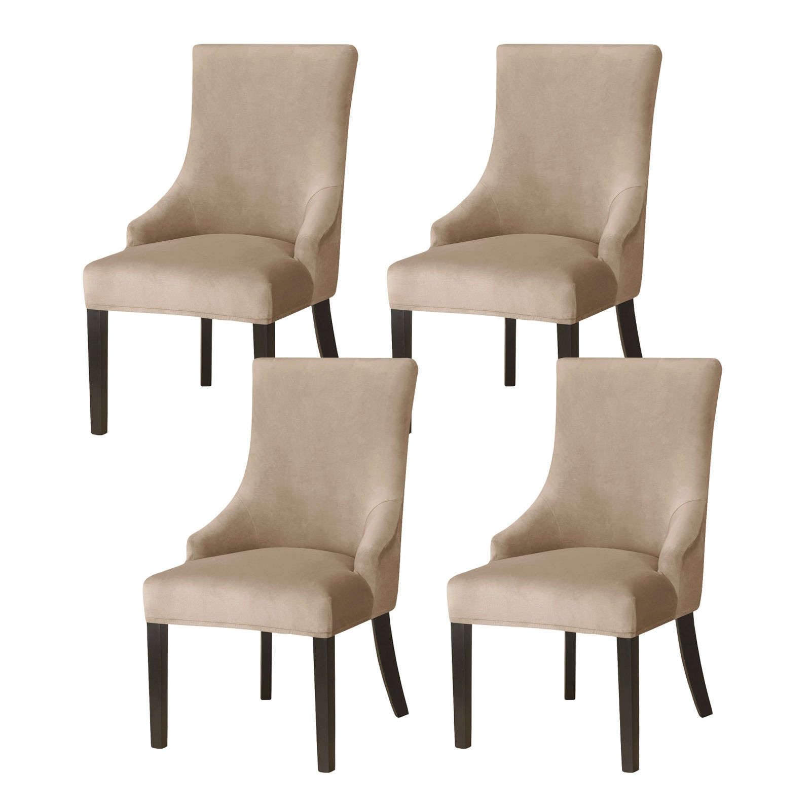 Jhld Camel Velvet Wingback Side Chair Slipcover, Armless Wingback Chair Cover Stretch Soft Sloping Armchair Covers Removable Washable For Dining Room Banquet-4 Piece