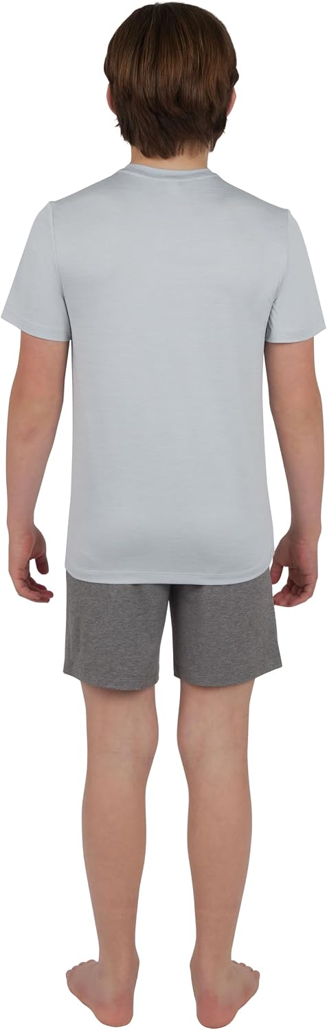 90 Degree By Reflex Boys 3 Piece Mesh Striped Short Sleeve Crew Neck T-Shirt + Drawstring Short Set