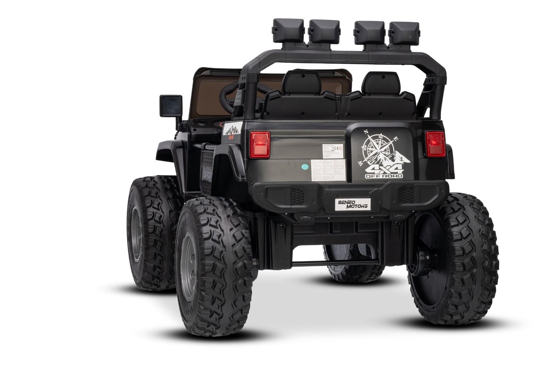 Beneo Motors OFFRIDE 4x4² 2-osobowy samochód elektryczny, 12 V, czarny, odtwarzacz MP3 z wejściem USB/AUX, napęd na wszystkie koła 4 x 4, akumulator litowy, pilot zdalnego sterowania, oświetlenie LED