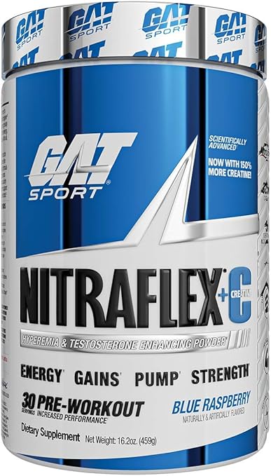 Amazon Com Gat Sport Nitraflex C Creatine Pre Workout Supplement For Strength And Endurance Blue Raspberry 30 Servings Health Household