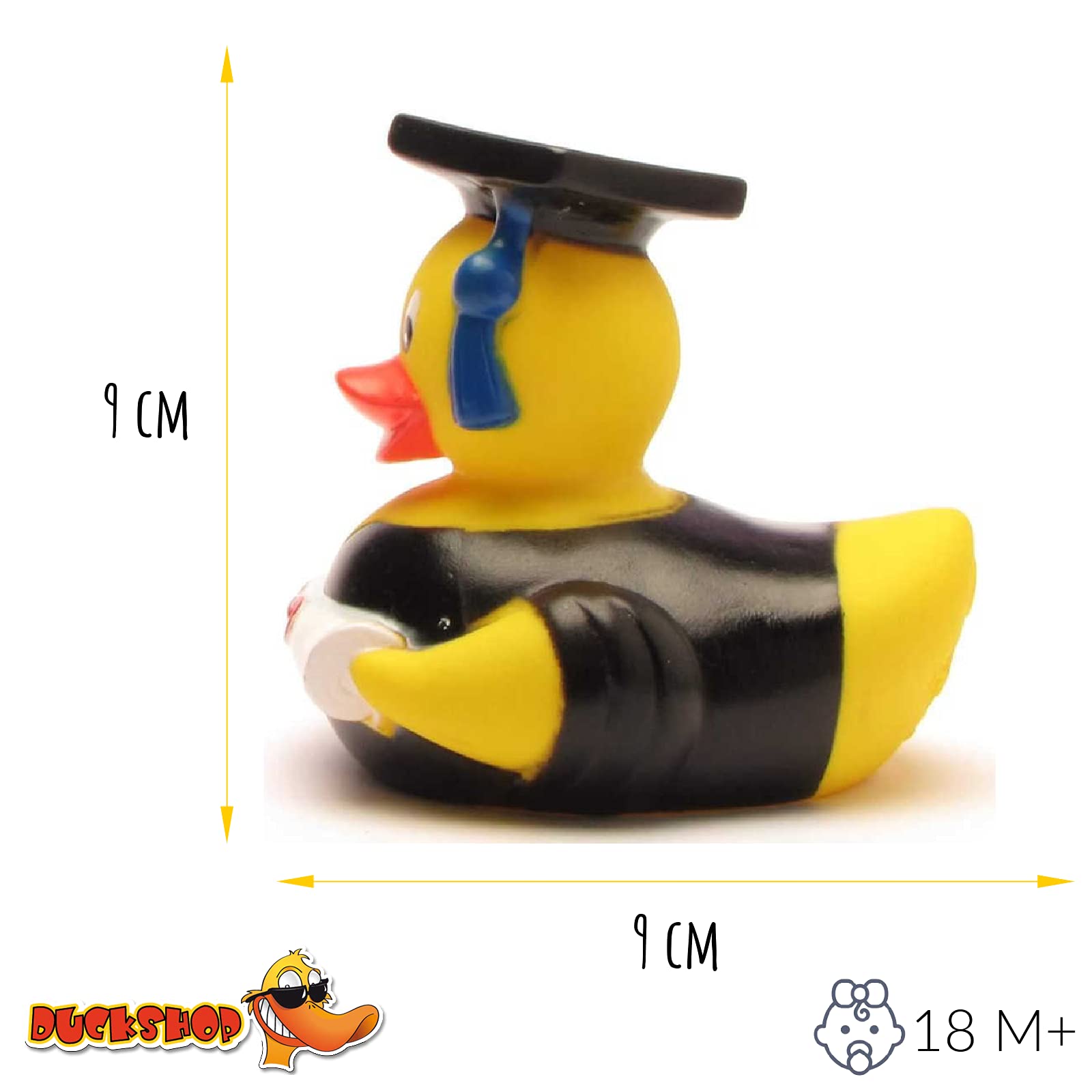 Badeente „Akademiker“ Mit Doktorhut & Urkunde – Ca. 9 Cm, Geschenk Zur Graduierung