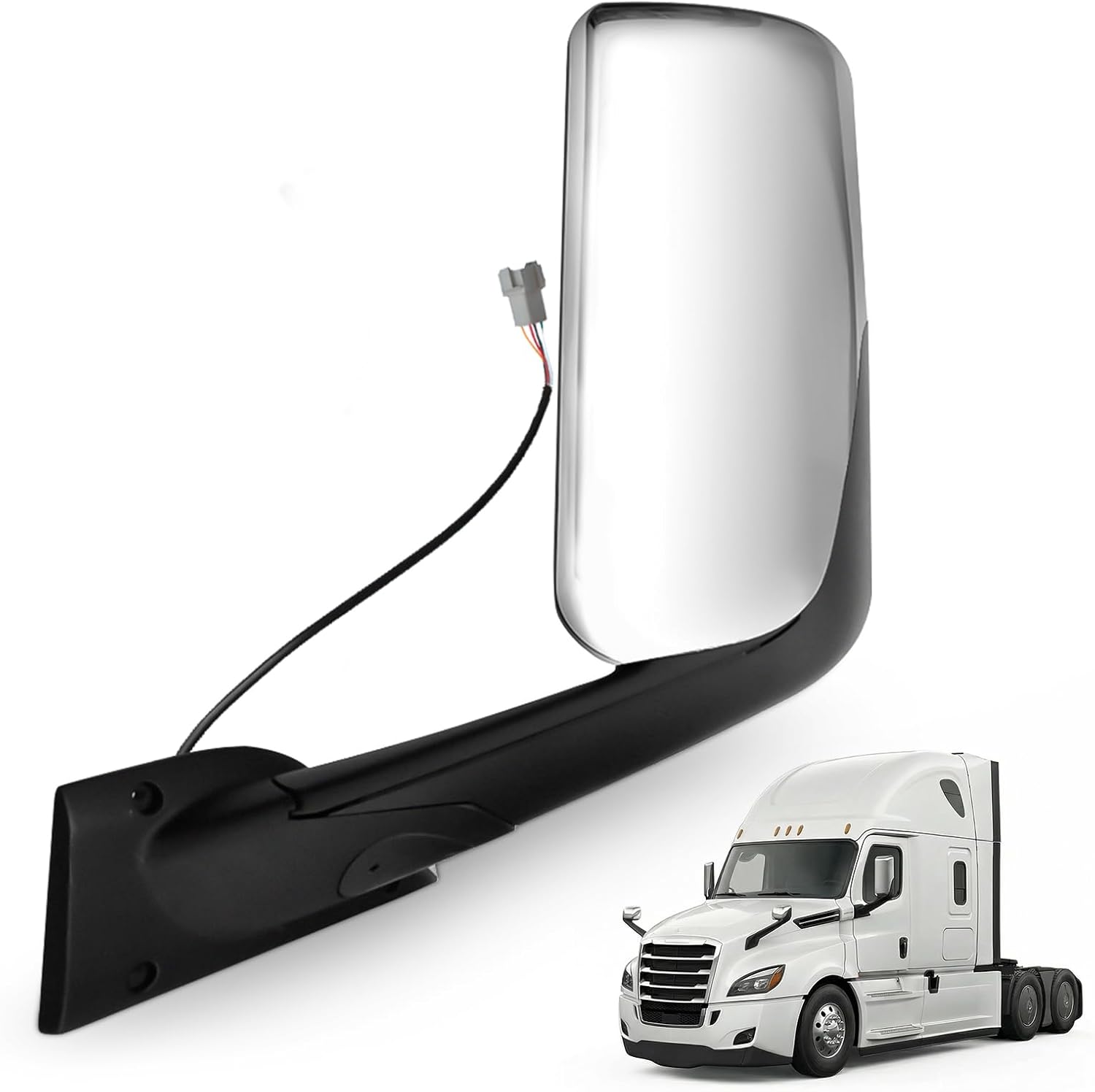 INIONE Black Door Mirror Assembly Fit Freightliner Cascadia 2018 2019 2020 2021 Trucks, With Heated & Power, Left/Driver Side