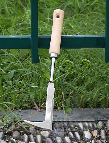 1 herramienta de deshierbe de acero inoxidable con mango ergonómico de madera, eliminación eficiente de grietas de ladrillo y grietas de piedra,