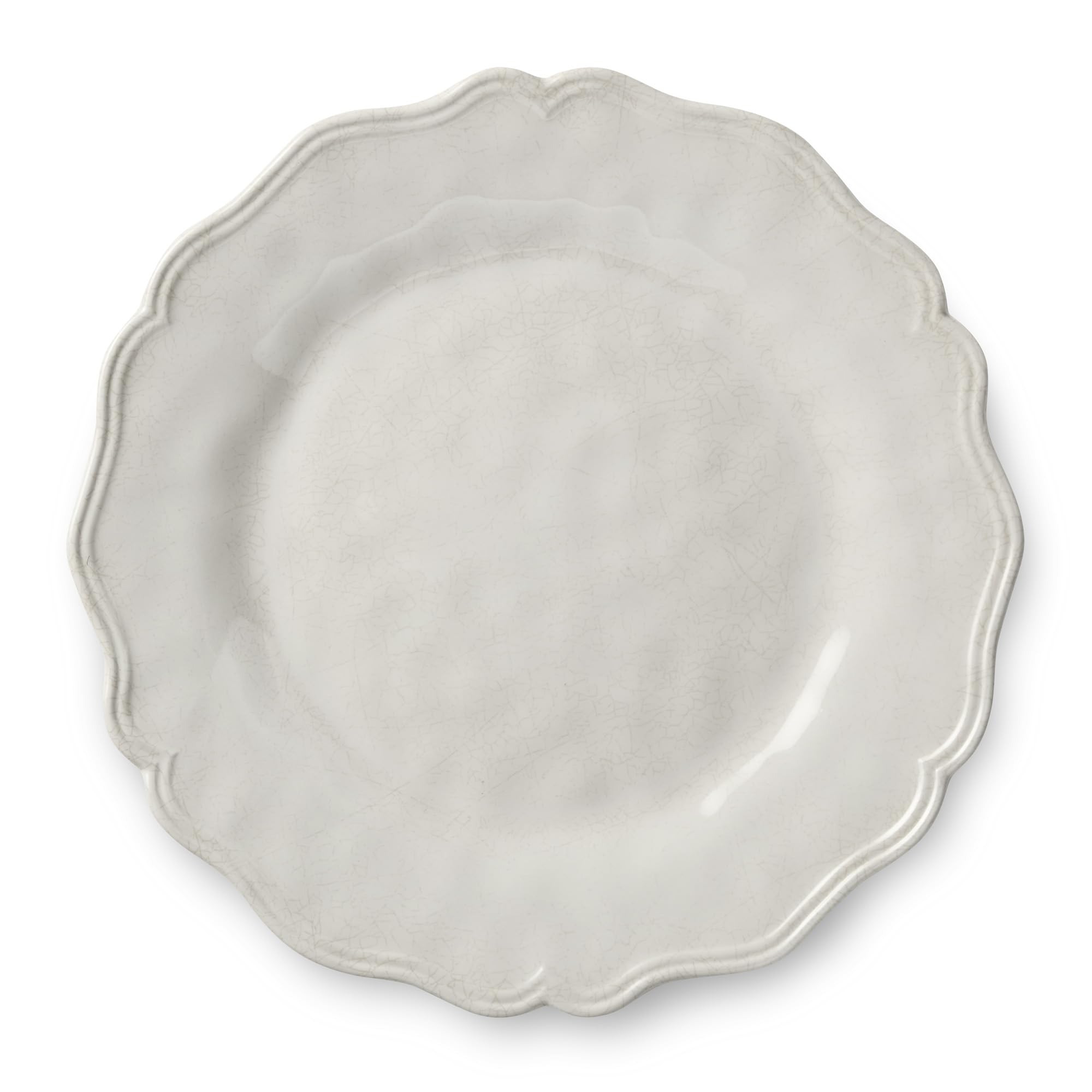 Isabella - Plato llano de 11 pulgadas, color crema suave con detalles agrietados y bordes festoneados, duradero y apto para lavavajillas, elegante plato de inspiración vintage para cenas diarias y