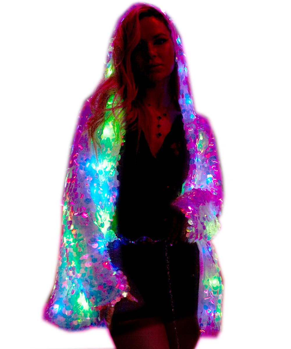 Novelty Women's LED Light Up Jacket Rave Stage Xmas Birthday Party Sequin Costume Halloween Fancy Dress Camp luminous clothing