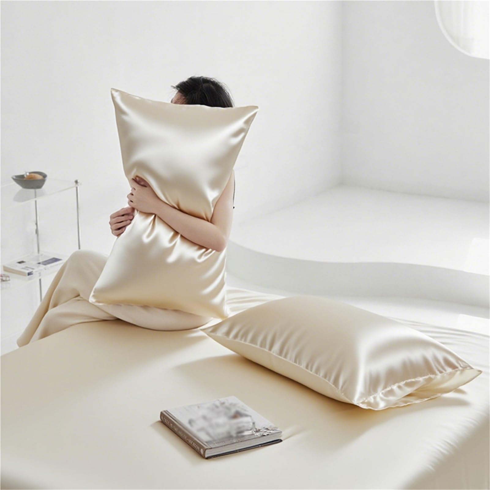 Sabanas Encimera de satén 170x230cm 230x250cm 250x250cm Individual Doble Sedosa de Lujo sábana Superior más Suave Que la Seda for la Piel del Cabello(Black,230x250cm)