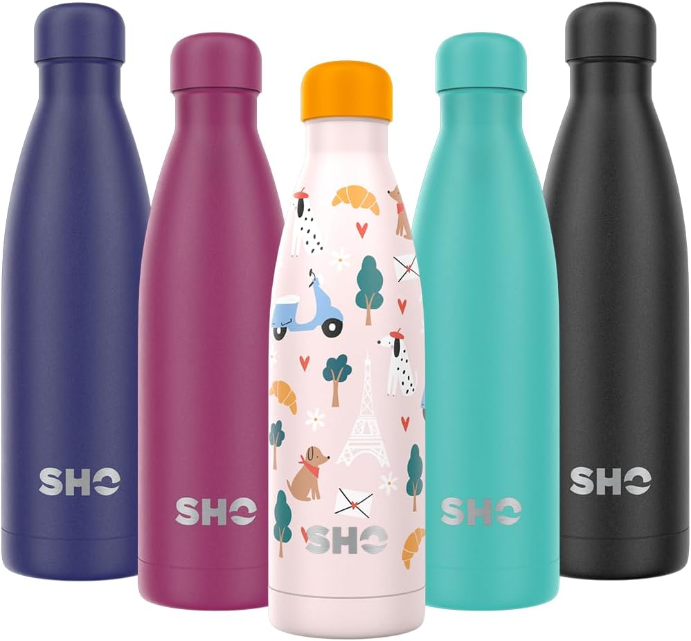 SHO Stainless Steel Water Bottle Leak Proof, BPA Free, No Sweat