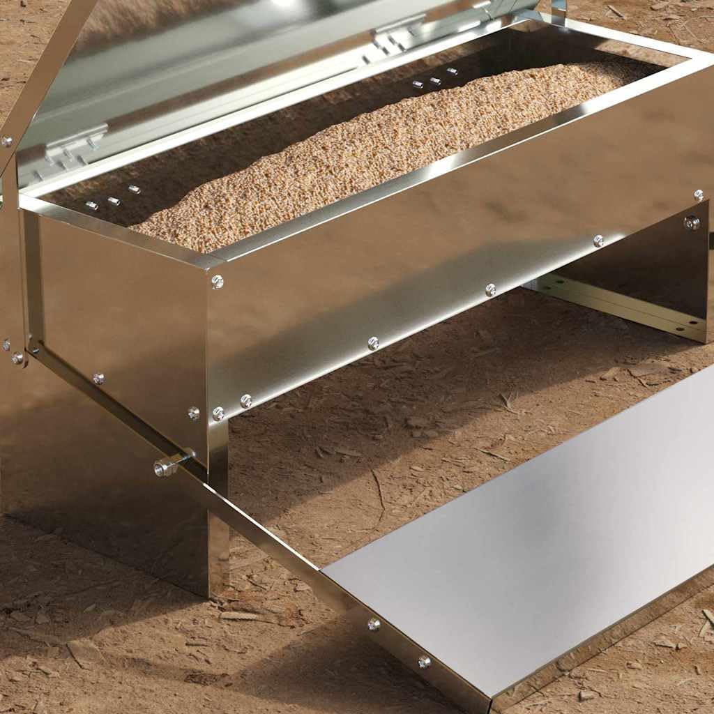 Comedero para gallinas de acero galvanizado, 48,5 x 39,5 x 19 cm, capacidad de 5 kg, comedero para interior y exterior, resistente a la intemperie, resistente al agua, porciones automáticas