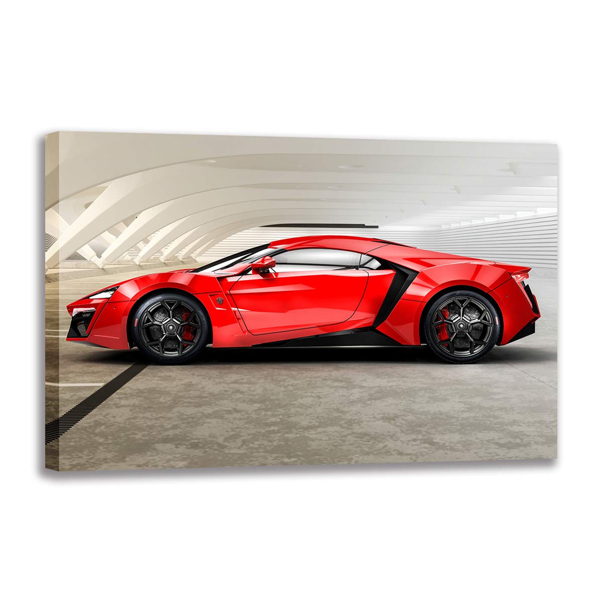 Toile de voiture de sport rouge 60x90 cm encadrée pour décoration moderne