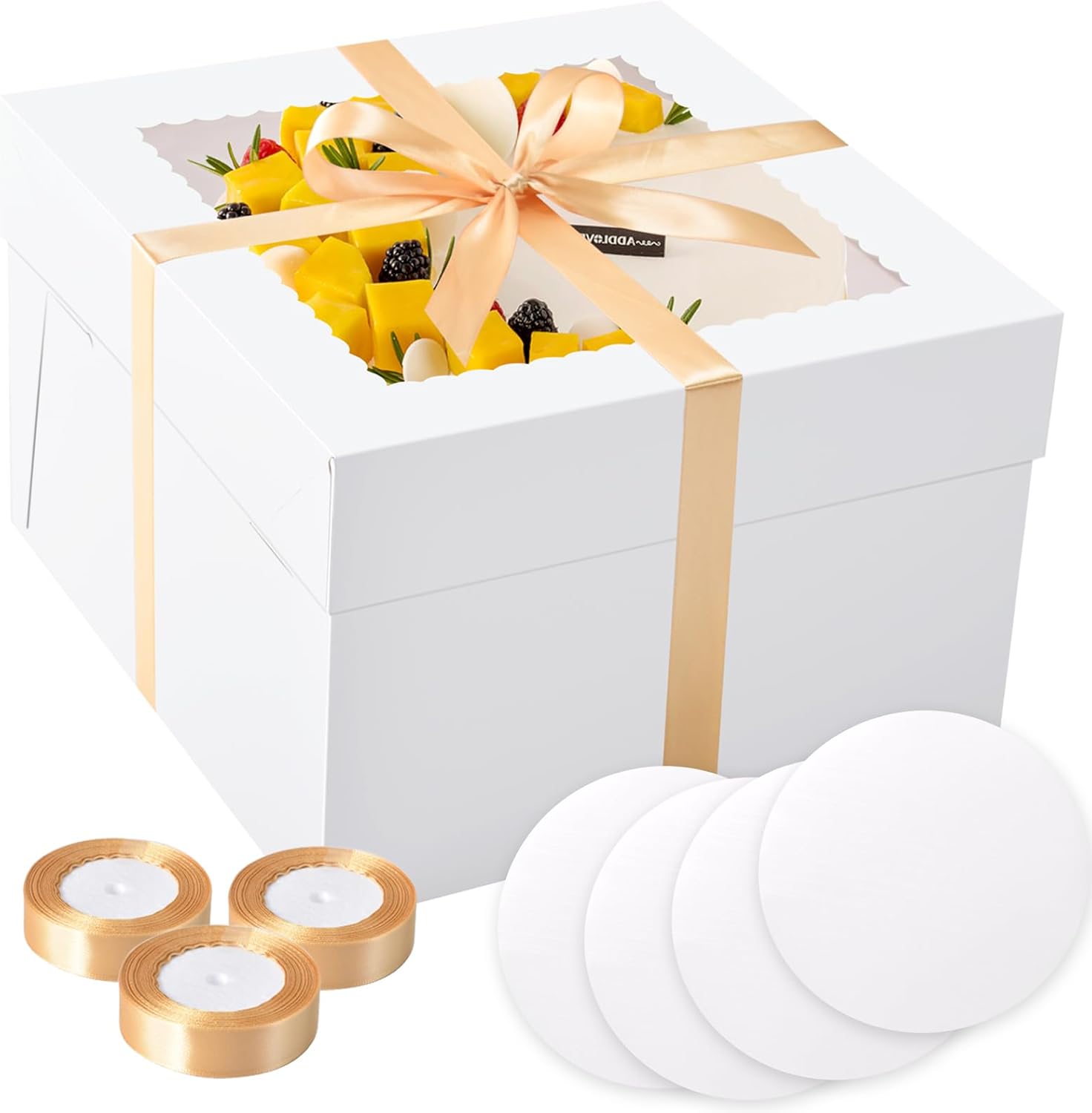 kposiya 40pcs 12x12x8 inches cake boxes with cake boards?20 boxes & 20 boards?, white 12 inch cake boxes with window,cajas pasteles square cardboard cake containers for christmas thanksgiving white-12x12x8 inches