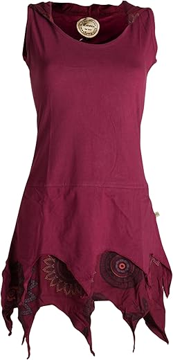 Vishes - Alternative Bekleidung - Zipfelige Elfentunika - im Lagenlook mit Blumen bedruckt