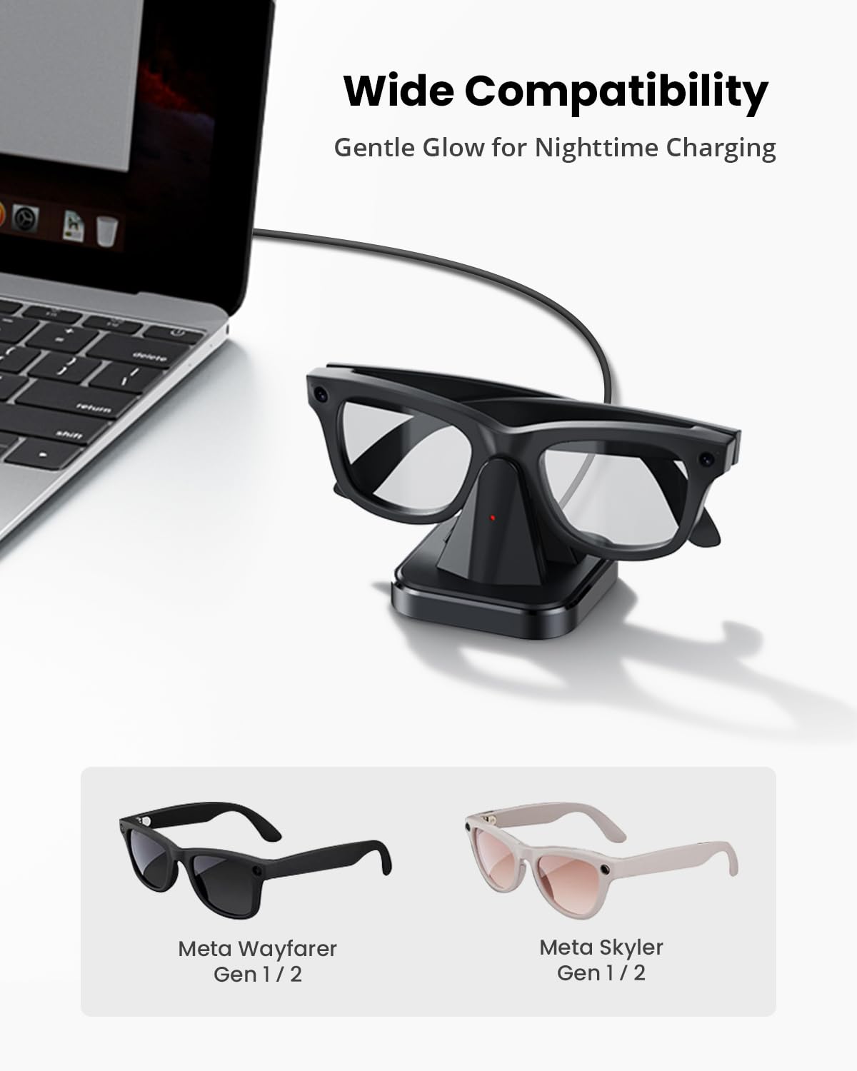 GEEKERA Tragbarer Ladeständer für Ray-Ban Meta Smart Glasses (Gen 1 & 2) – Wayfarer & Skyler, RayBan Meta Zubehör, Schwarz