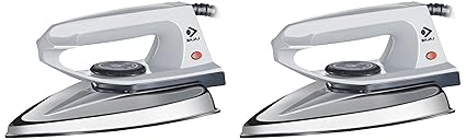 Bajaj DX-2 600W Dry Iron with Advance Soleplate and Anti-Bacterial German Coating Technology, Grey (Pack of 2)