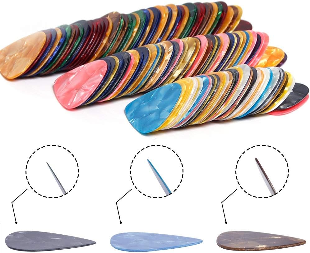 Guitar Picks,150 Pcs Guitar Picks Sampler Value Pack, Includes Thin, Medium & Heavy Gauges 3 Sizes for Acoustic Guitar