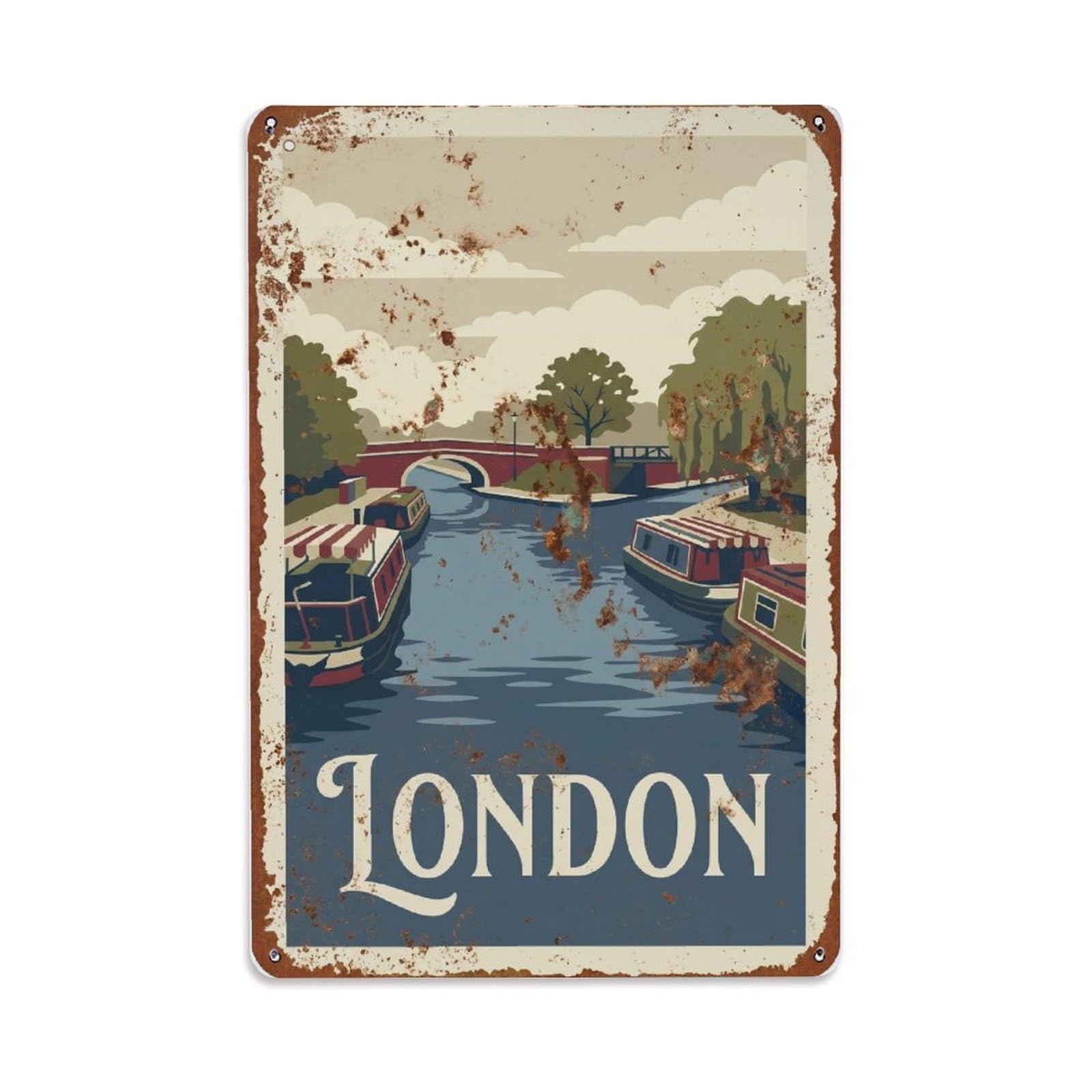 Vintage Travel London Little Venice Canal District Rusted England Metal Tin Sign Plaque Wall Decor for Cafe, Club Bar, Office, Home Garden Metal Poster 8x12Inch