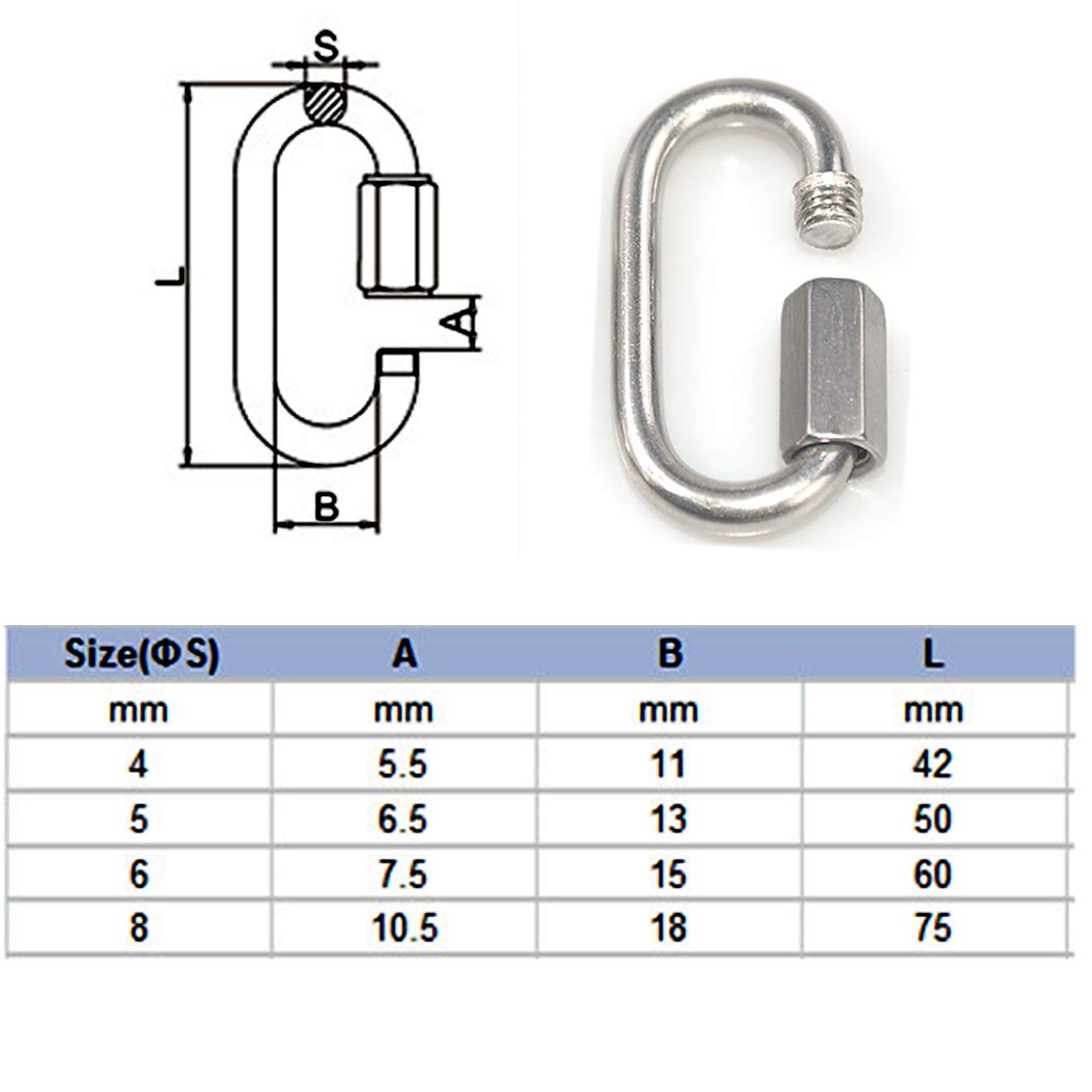 Dissmboon M8 Moschettoni In Acciaio Inox 304 Con Ghiera, Resistenti E Sicuri Per Escursionismo, Campeggio, Zaino, Pesca, Portata 1200kg, 2 Pezzi - 2