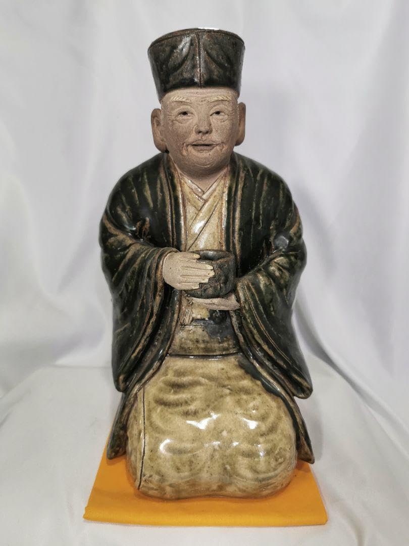 利休像　曽風（加藤正明）　陶人形　署名桐箱入り 利休像曽風（加藤正明）陶人形署名桐箱入り