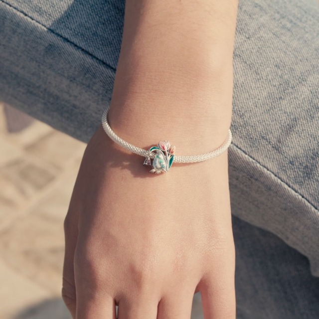 European Style S925 Sterling Silver Charm Bracelet With Flower, Bird & CZ Stones - Handmade, Nickel-Free - Perfect Christmas Gift