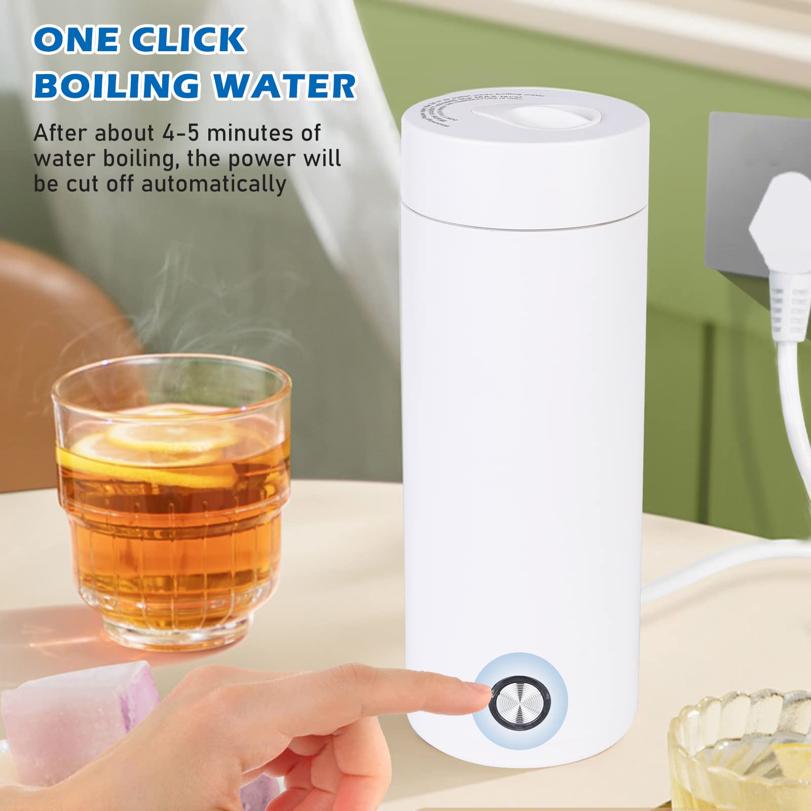 Vegena Petite bouilloire électrique portable - 400 ml - Mini bouilloire électrique avec arrêt automatique - 5 min d’ébullition rapide pour thé, lait, café - Blanc