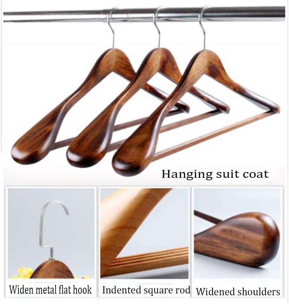 - Wide Shoulder Wooden Hanger with Non-Slip Pants Smooth Surface Solid Wood Suit Hanger Metal Hook for Clothes Jackets Heavy Clothes (Pack of 4) (Color : Beige) (Brown)