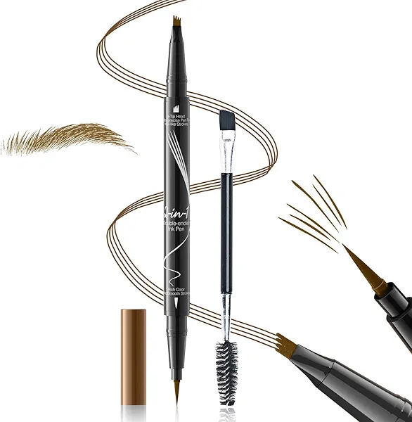 Eyebrow Pencils for Women 2-in-1 Dual-Ended, Microblading Eyebrow Pen 4-Fork-Tip & Precise Brush-Tip, Brow Pen Long-Lasting Waterproof & Smudge-Proof Natural Hair Like Brows (Light Brown)