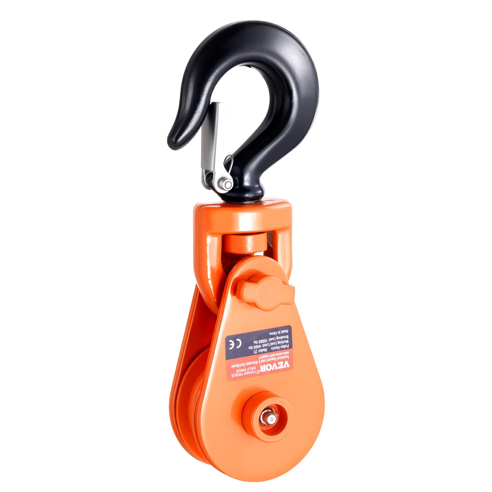 VEVOR Bloc d'arrachage avec crochet pivotant, 2 T, poulie de mouflage 72,6 mm pour corde de 9,5 mm, pour opérations de remorquage et de récupération sur dépanneuses, treuils de transport de voitures