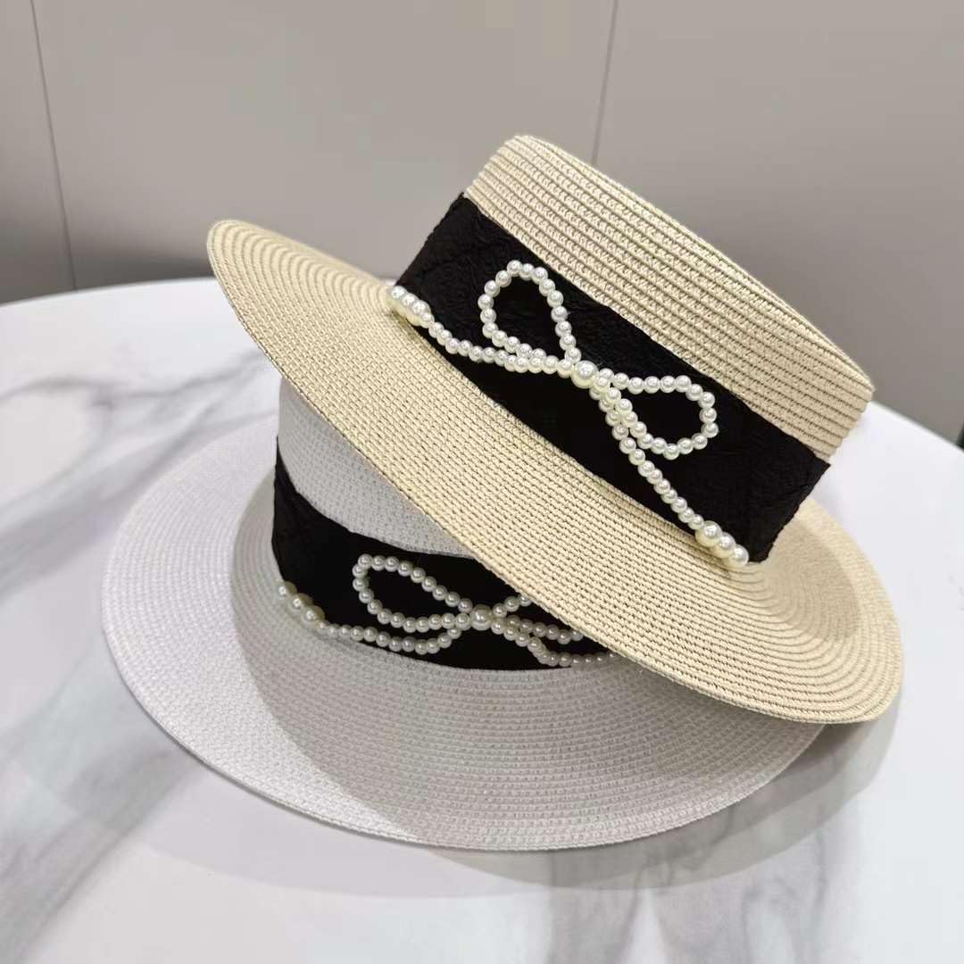 Sombrero de Paja Trenzado de Verano para Mujer,de ala Ancha,Transpirable,con Protección UV y Lazo de Perla,Ligero,para Playa,Vacaciones,Viajes y Actividades Al Aire Libre