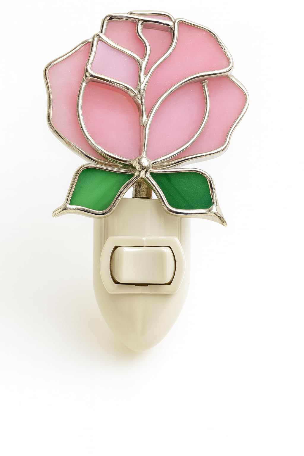 Pink Rose Stained Glass Night Light Decorative Floral Accent Lamp Plug-in Night Light for Hallway Bedroom Bathroom Kitchen