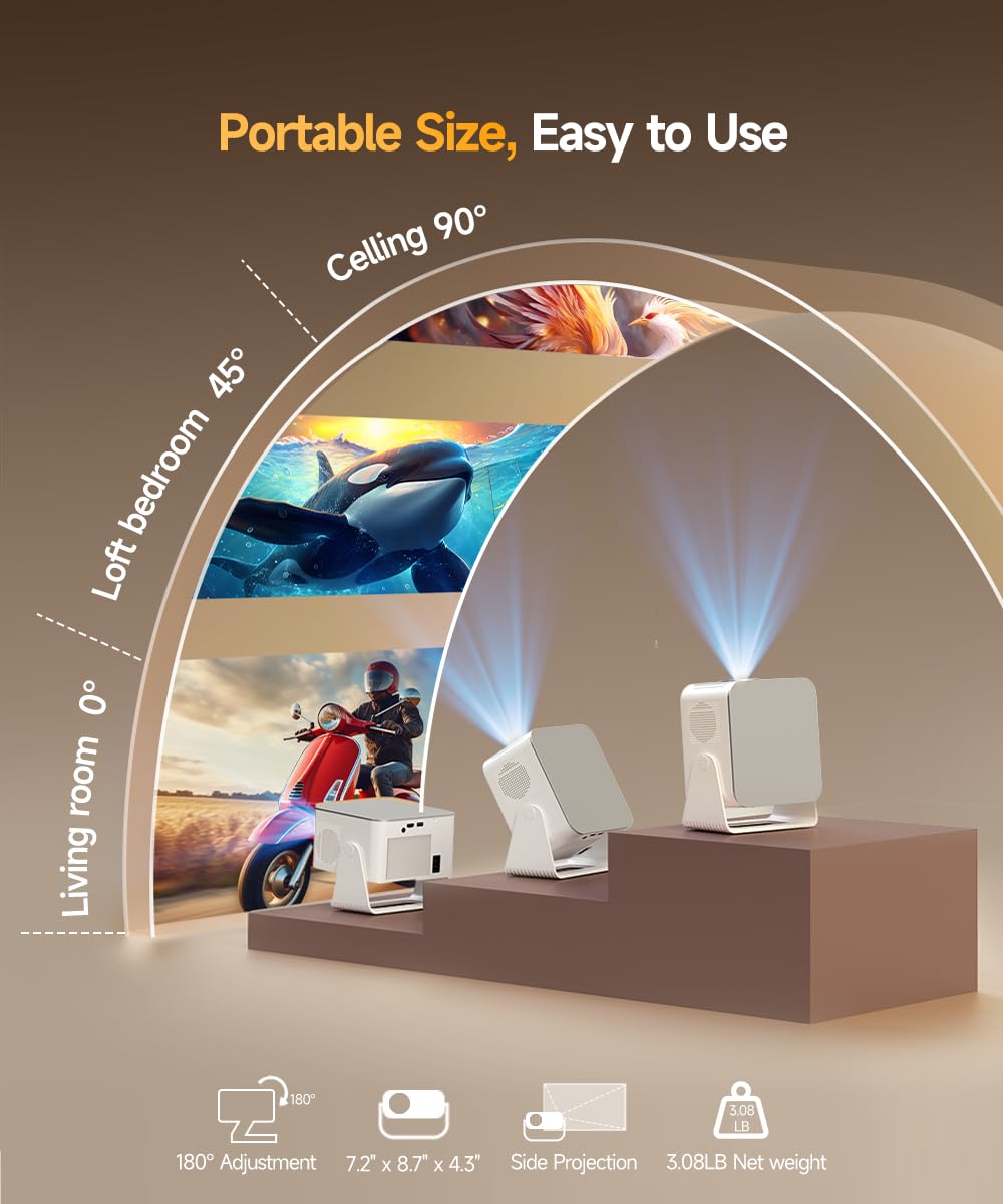 Android 14 Mini Projector with 4K 8K Support, Smart Projector with Wifi6 and Bluetooth5.4, 600 ANSI, Auto Focus & Obstacle Avoidance 1080P Portable Movie Proyector for Home Outdoor, Magcubic HY350Max