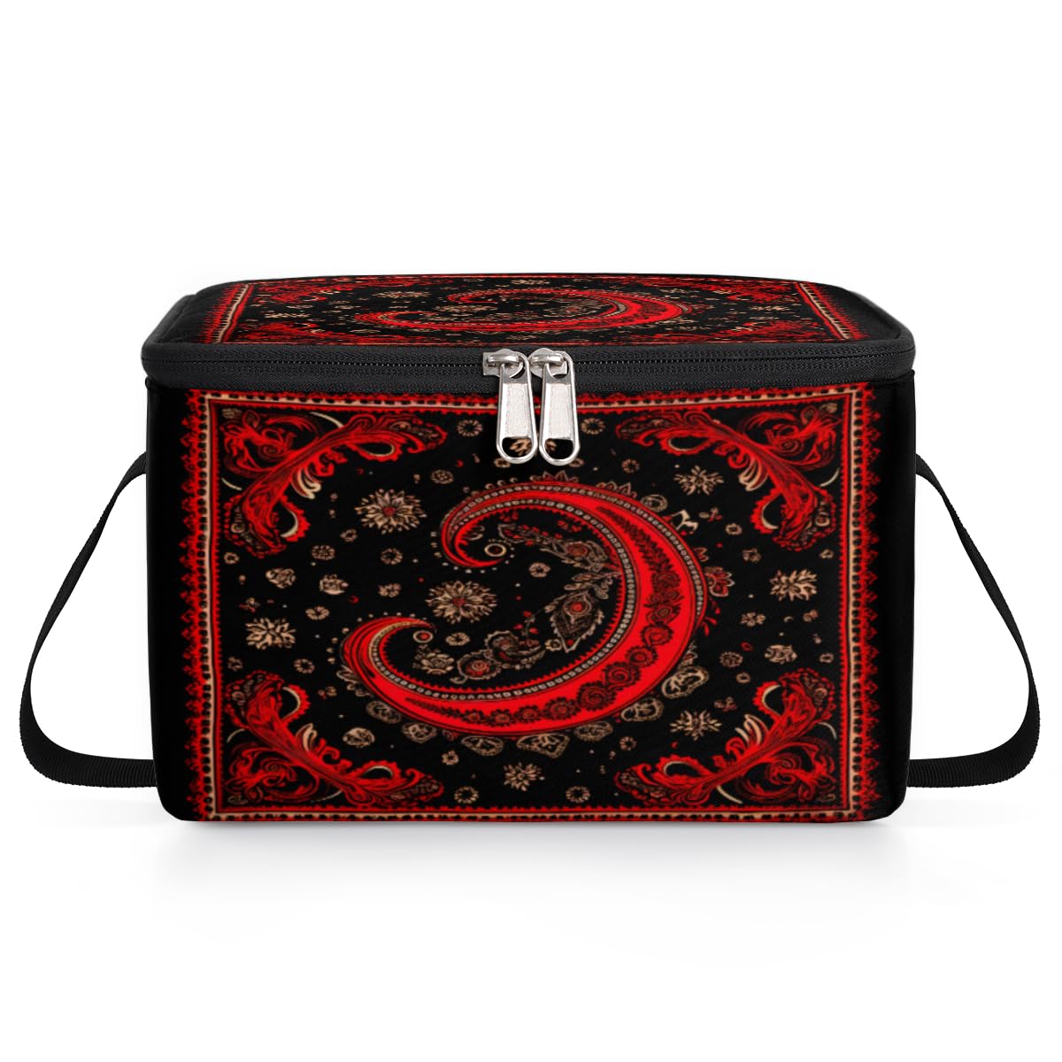 GzLeyigou Abstract Texture Lunch Bags for Women Men 9 Cans, Hot & Cold Food Delivery Bag Insulated Grocery Bag Insulated Lunch Box Ethnic Red Cooler Bag for Office Work Picnic Beach