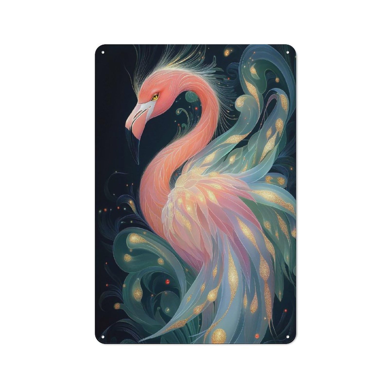 Junmoney Style-18 Understated Office Metal Sign 30X20cm Featuring Golden Flamingo Art Animal, Studio Wall Plaque For Office, Study, Studio Or Hallway