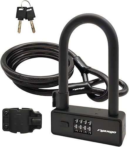 Candado en U para bicicleta, resistente antirrobo en U con cable de acero de 6 pies, 4 dígitos combinación tipo U cerradura con soporte de montaje
