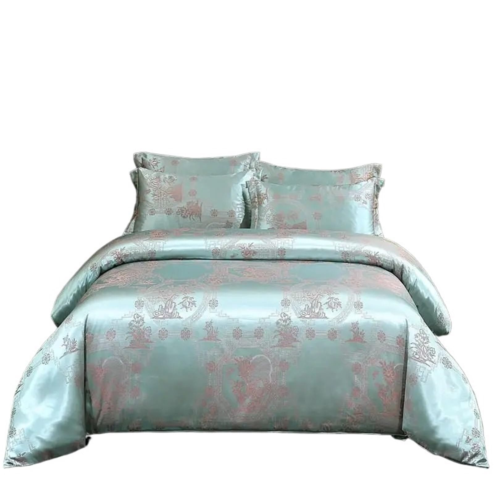 UALXPAO silk bedding Double Queen Satin Duvet Cover 4Pcs Silk Like Bedding Comforter with Zipper 1Bed Sheet 2Pillowcases(Color 14,Full 180X220cm 4Pcs)