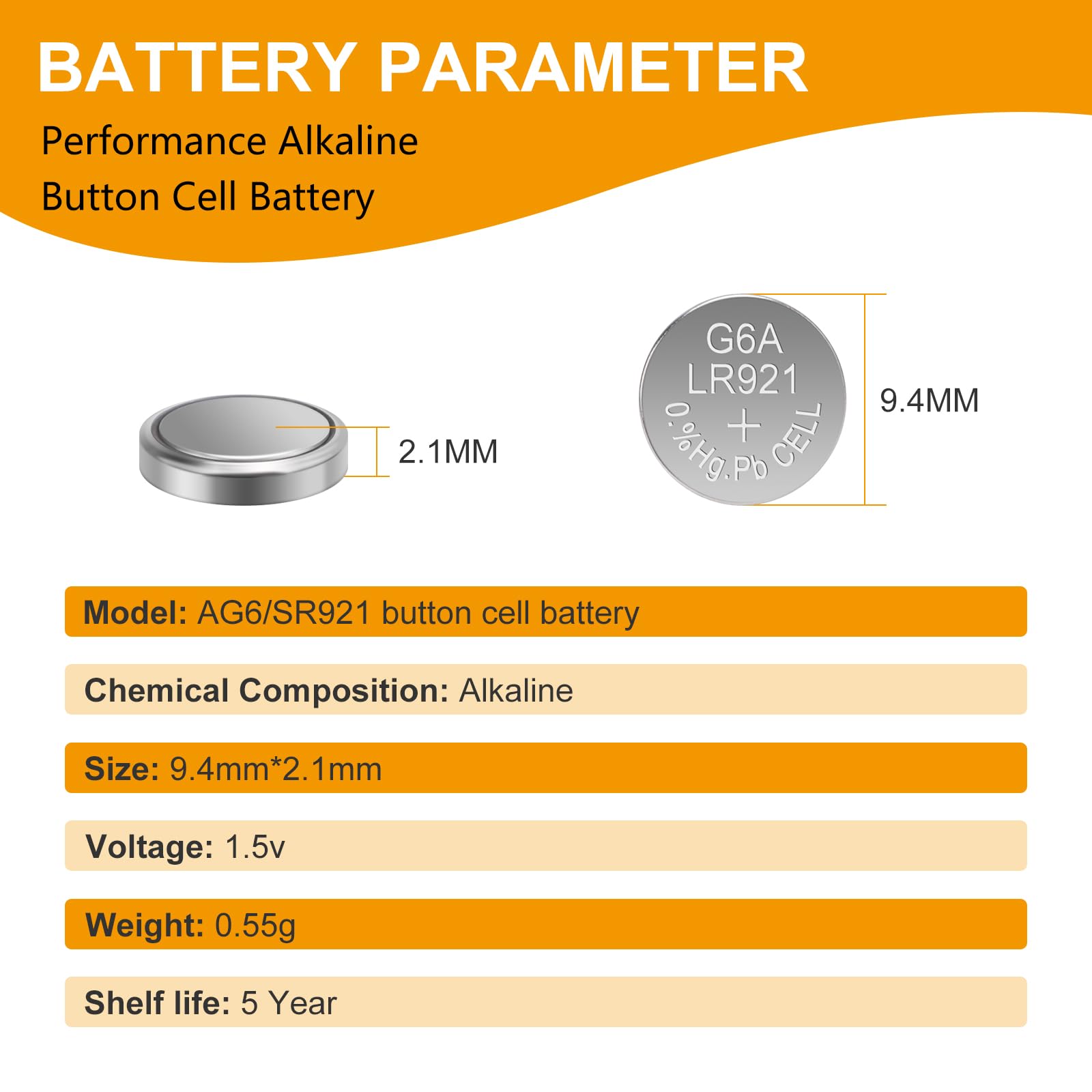 Pilas de botón AG6 de 1,5 V (15 unidades) LR921 371 370 sr920 equivalente a potencia de larga duración para relojes, calculadoras, juguetes, dispositivos médicos, diseño a prueba de fugas