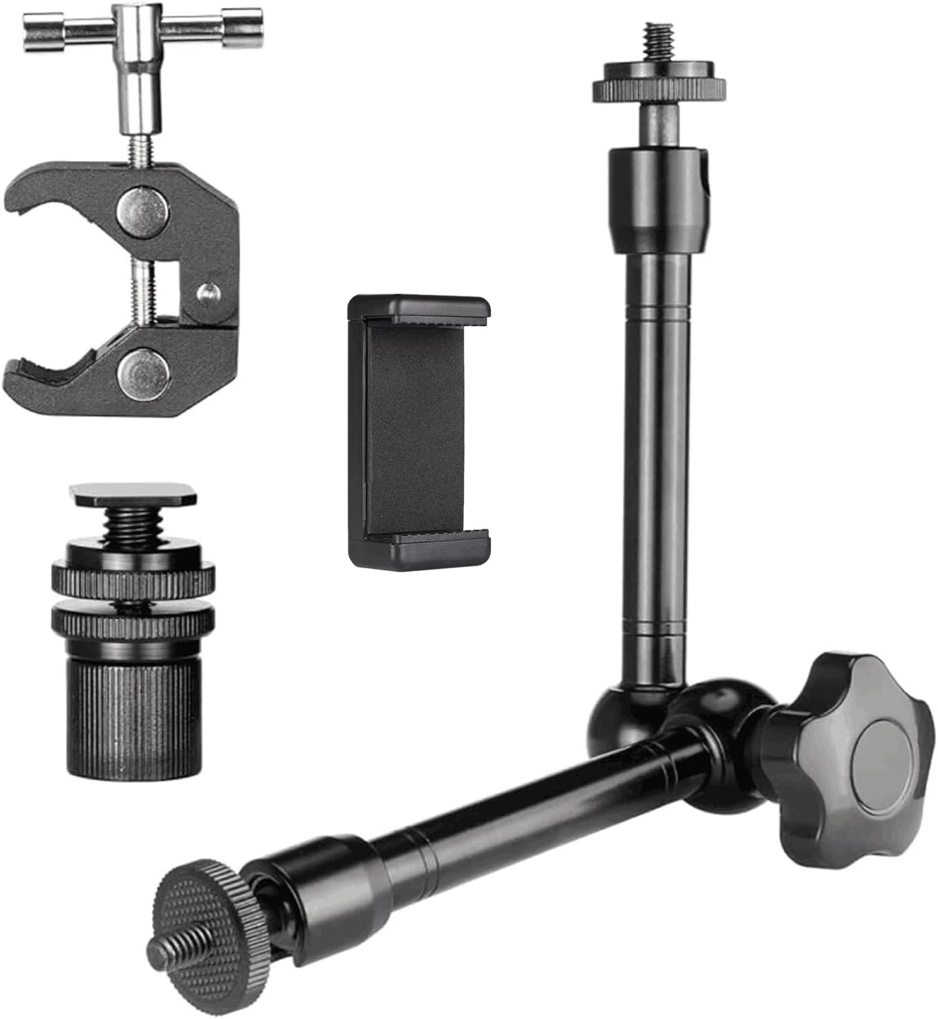 11 Inch Adjustable Magic Arm and Super Clamp with 1/4" and 3/8" Screw Holes for Camera Rig, Monitor, Flash Light, Sports Camera Rig