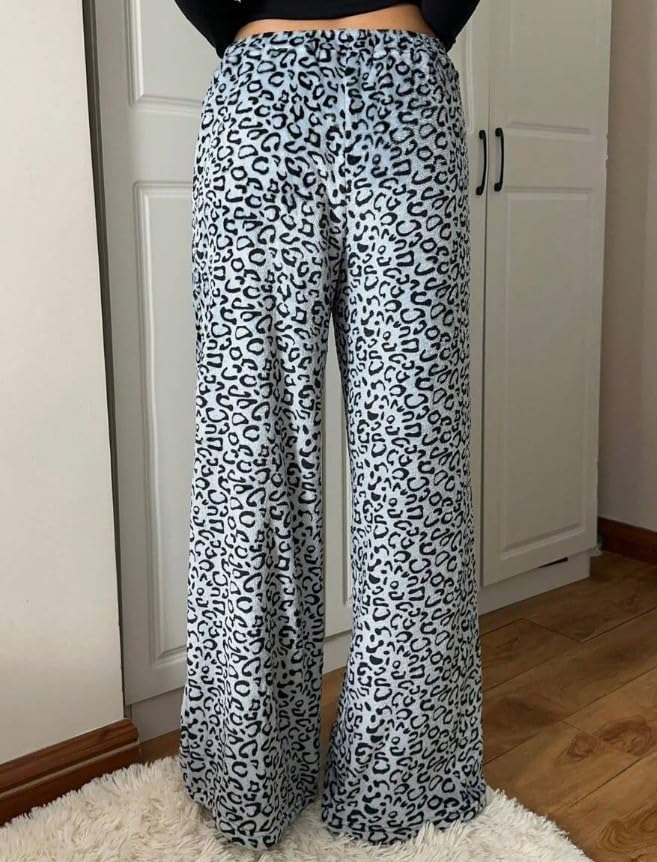 Image of Leopard Pants Women Therian Fuzzy Pajama Pants Y2k Cheetah Pants Grunge High Waisted Fluffy Pants