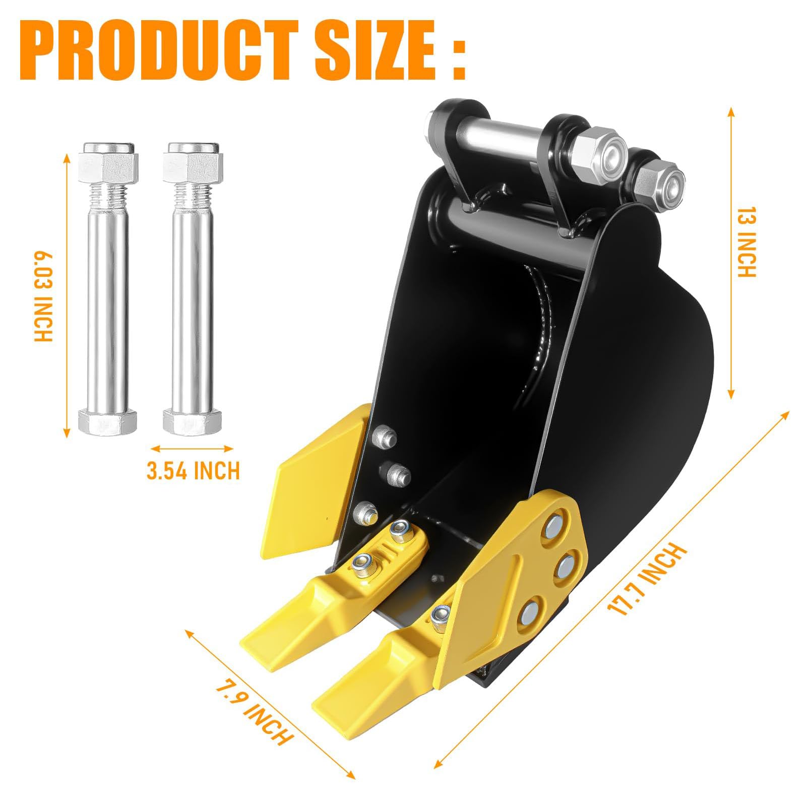 Asixxsix Mini Koparka Wąski łyżka do Kopania 200mm/7.87in | Średnica otworu z metalowymi zębami 0,98 cala, odległość między osiami 3,54 cala, odpowiednie dla mini koparek o wadze