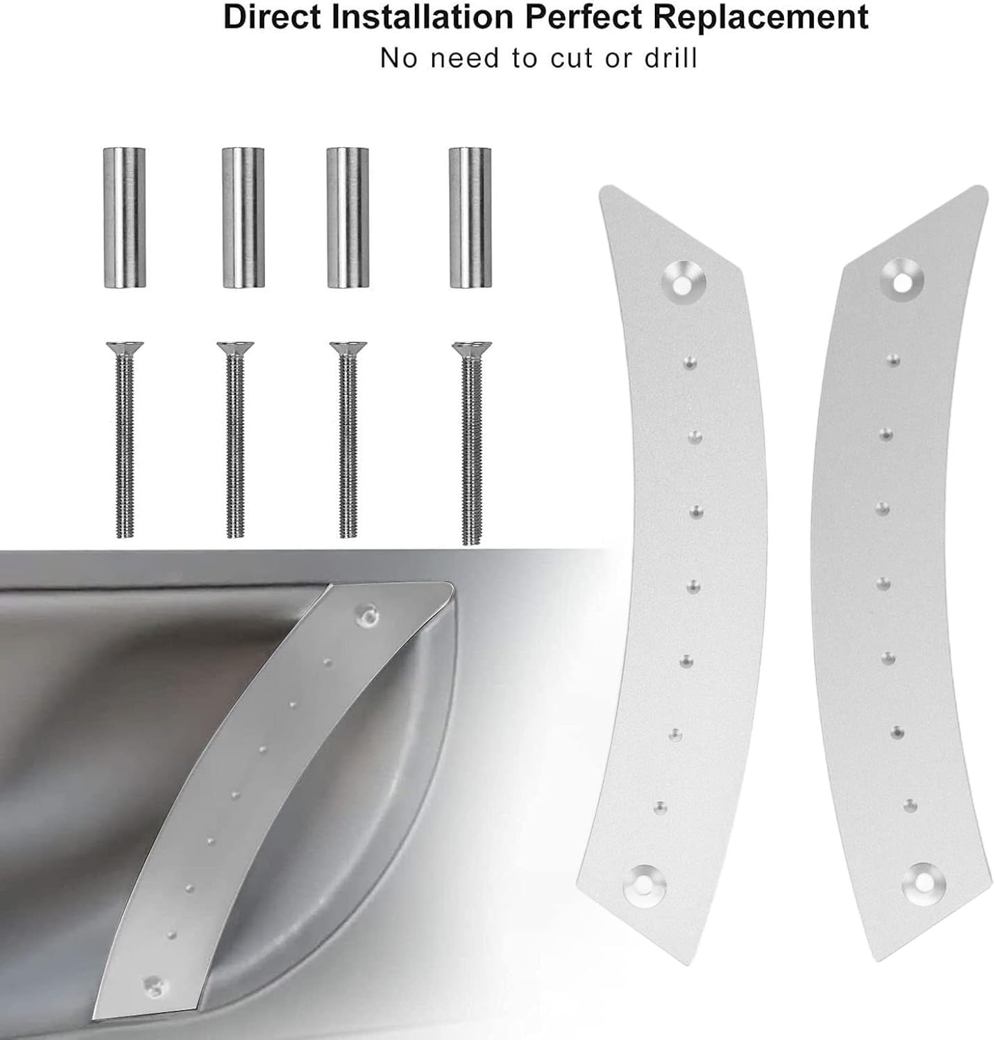 Door Pull Handle Set, Interior Grab Handle, Aluminium Alloy Car Handle Kit, 2pcs Proof Replacement, Vehicle Door Panel Accessory (Silver)