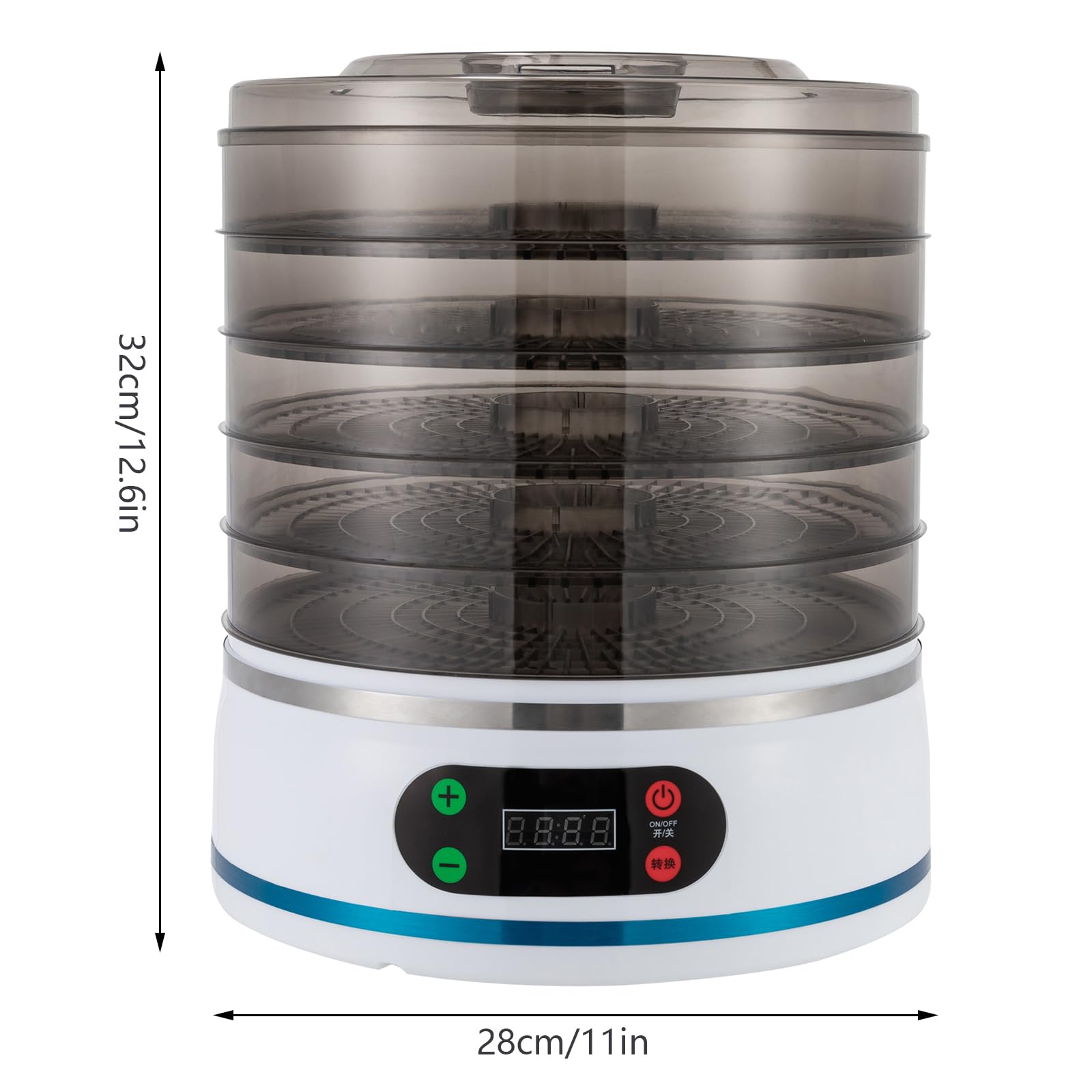 Suszarka do suszenia, 5-warstwowa, 350 W, 220 V, 35-70 ℃, 1-72 h, regulator czasowy do żywności, mięsa, owoców, grzybów, biały, wtyczka UE