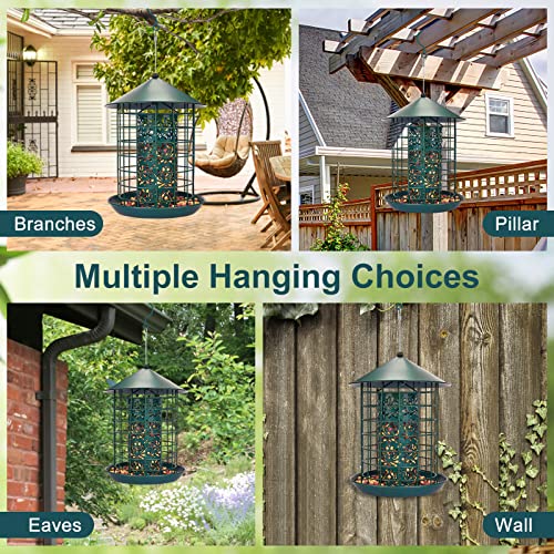 Gaprass Squirrel Proof Bird Feeders, Metal Bird Feeders For Outdoors Hanging, Bird Feeder For 360°Feeding Area For Wild Birds, Chew Proof & Rust Proof, 4Lbs Capacity - Green #TOP6