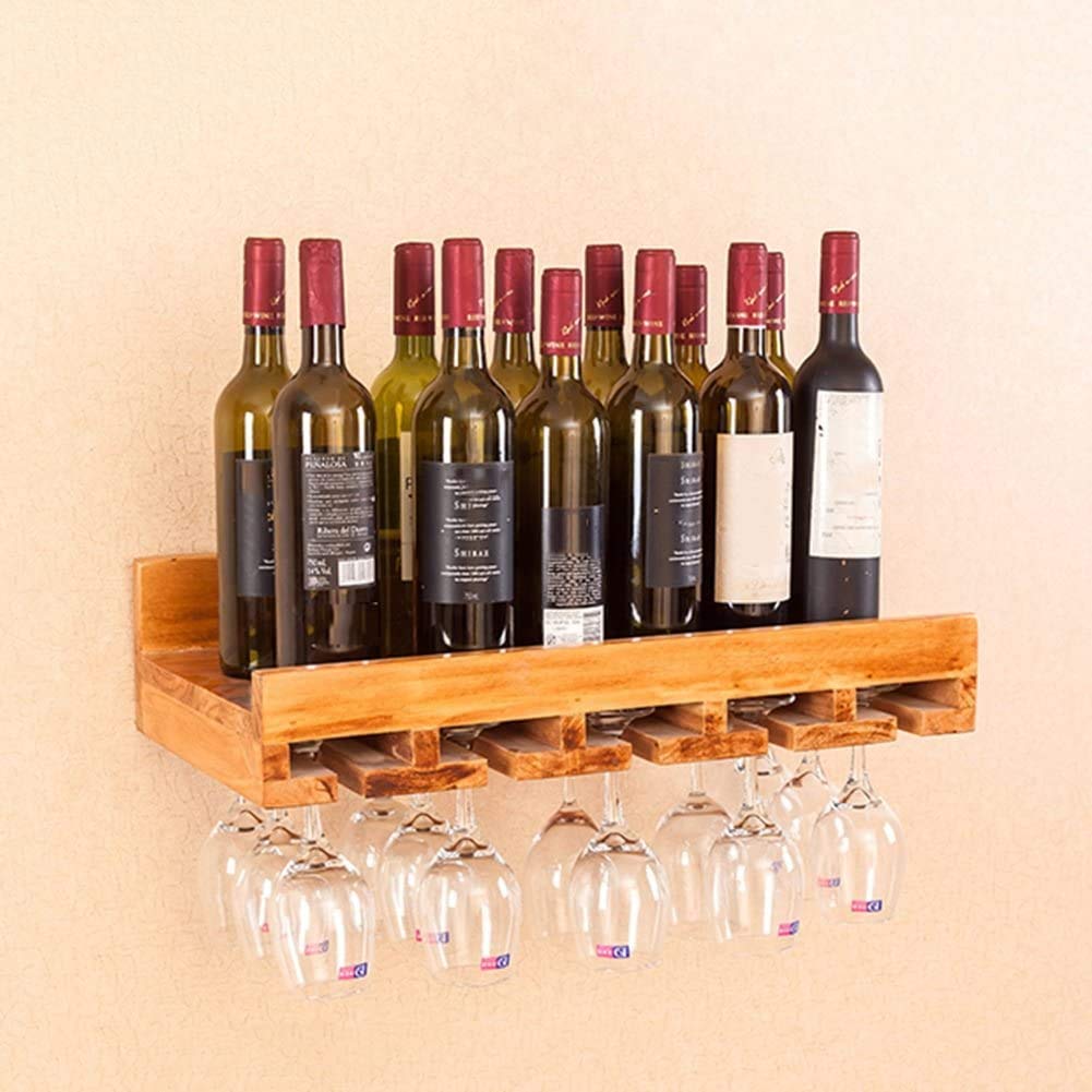 Genuine Decor Wooden Wine Rack, Wine Display Stand, Wall Hanging Suspension, Creative Glass Wine Rack Cup Holder Kitchen, Living Room Bar Shelf (Size: Length 60cm)-image-32
