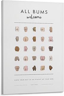 Funny Bathroom Art, All Bums Welcome, Cute Bathroom Butts, Bum Collage, Funny Bathroom Sign, Bathroo Print Poster Wall Art Canvas Artwork Wall Decor Prints Painting Art Prints Picture Home Decoration