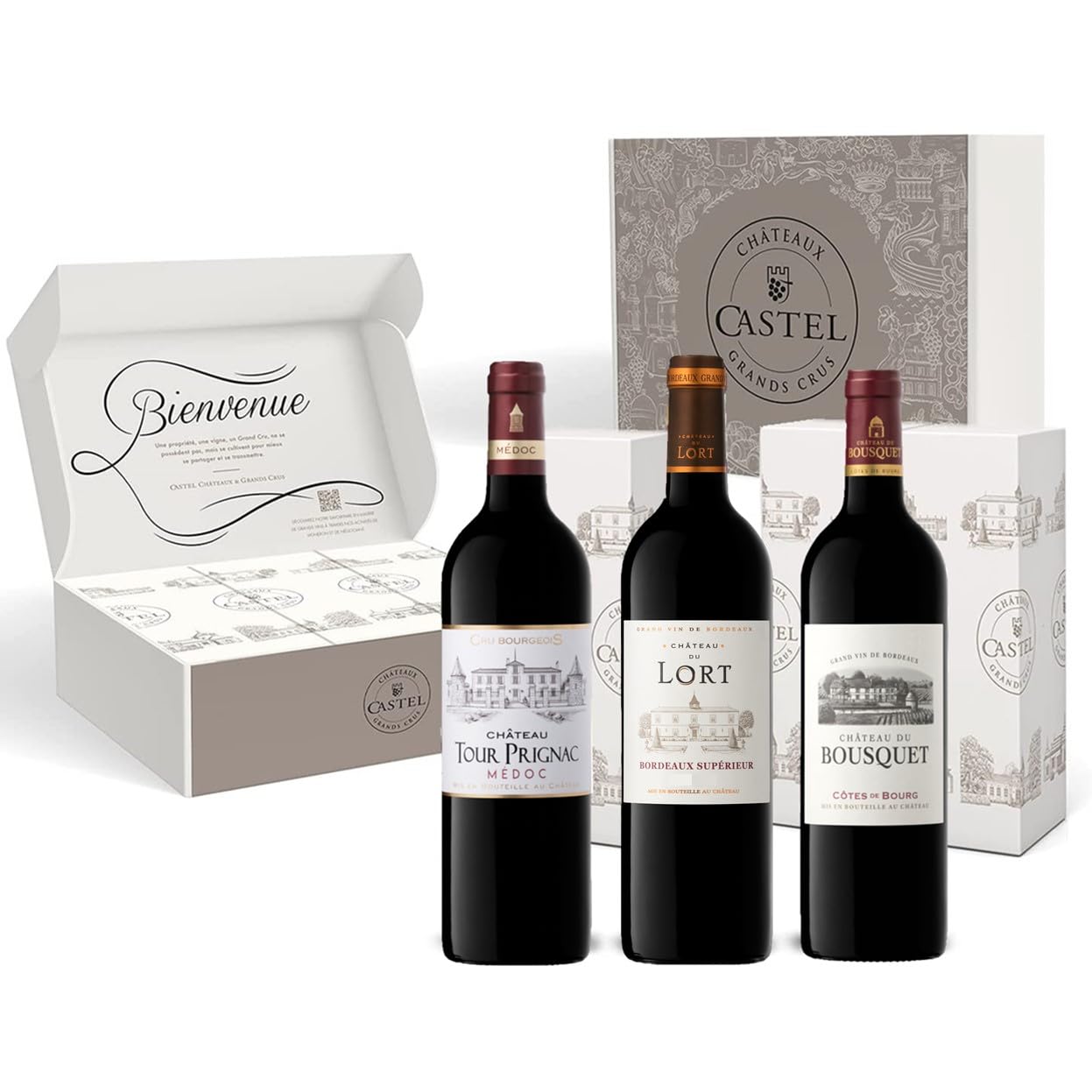 Geschenkset - Rotwein - Decanter Spezialset : Château du Bousquet - Château du Lort - Château Tour Prignac - 3x75cl