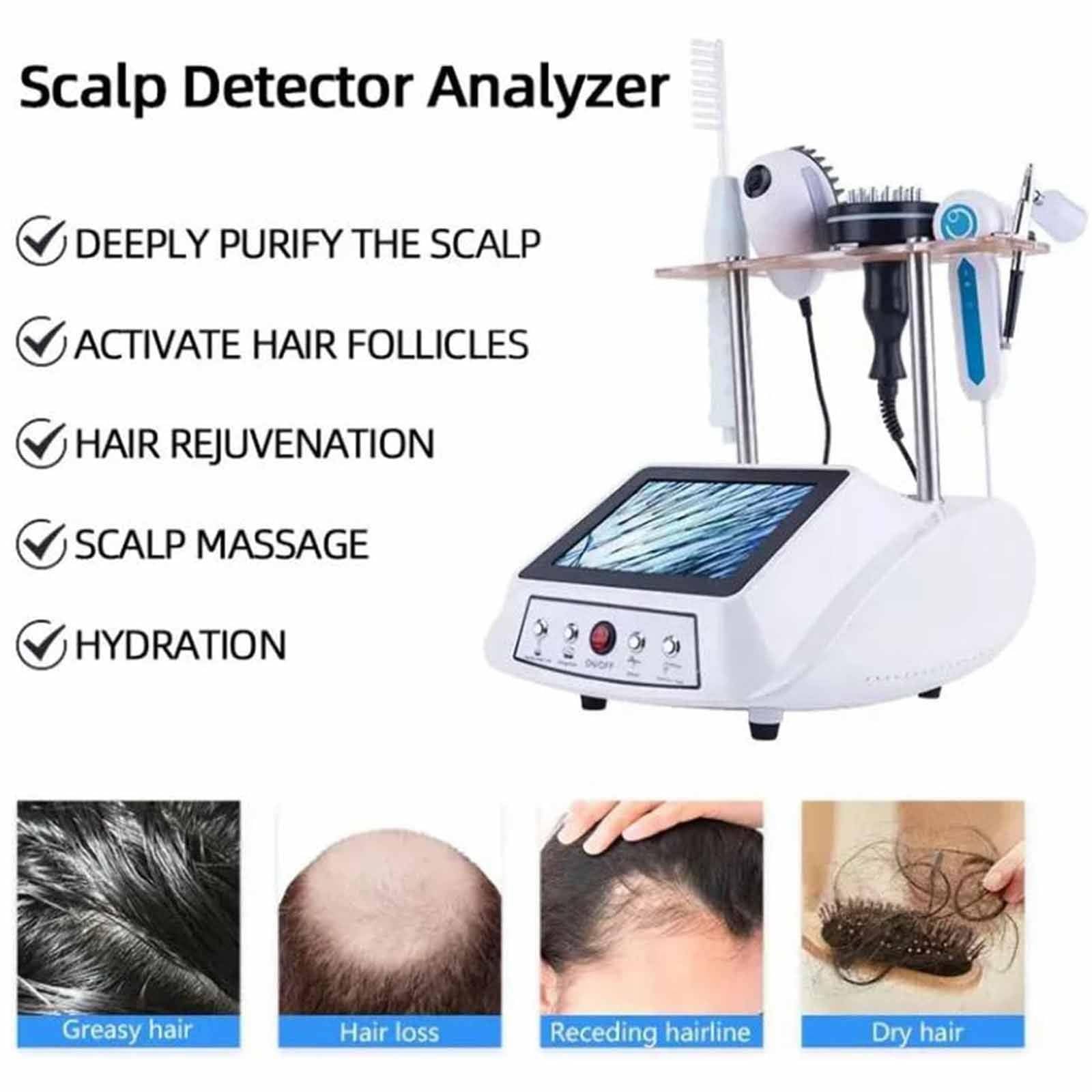 5-in-1-Haarfollikel-Analysegerät, 8 Zoll HD LCD Bildschirm Mikroskop Tester 5 Diagnose-Haarwerkzeuge, Mit Massagefunktion, Für Kopfprobleme Wie Fettiges Haar, Juckende Kopfhaut
