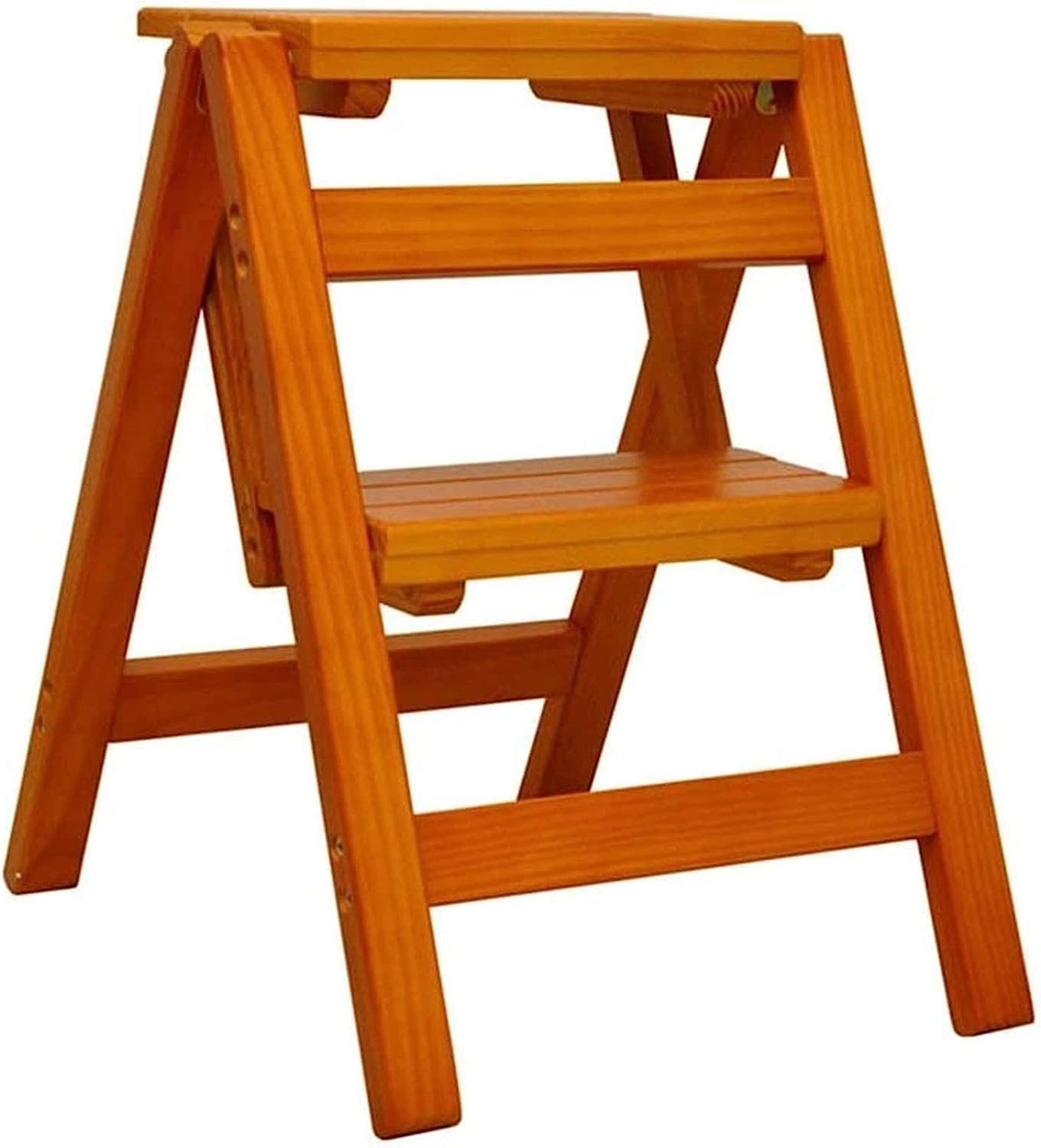OKUOKA Portable Step Stool Simple Family Stool - Chairs Wooden Adult Household Multi-Functional Solid Wood Ladder Foldable Two-Step Ladder Portable Small Wooden Ladder (Color : B) (Color