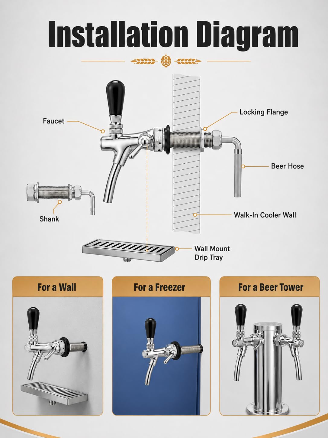 VOBOR Robinet à Bière Réglable, Filetage G5/8 Tireuse a Biere à Longue Tige Chromé, Accessoires de Brassage à Domicile pour la Maison Bière Bar Restaurants