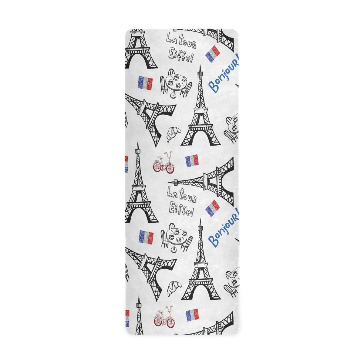 MOYYO Romantic Paris Eiffel Tower Yoga Mat Printed Suede Natural Rubber Thin Hot Yoga Mat Non Slip Sweat Fitness Mat 71x26 Inch Portable Travel Yoga Mat for Yoga Pilates and Floor Exercises