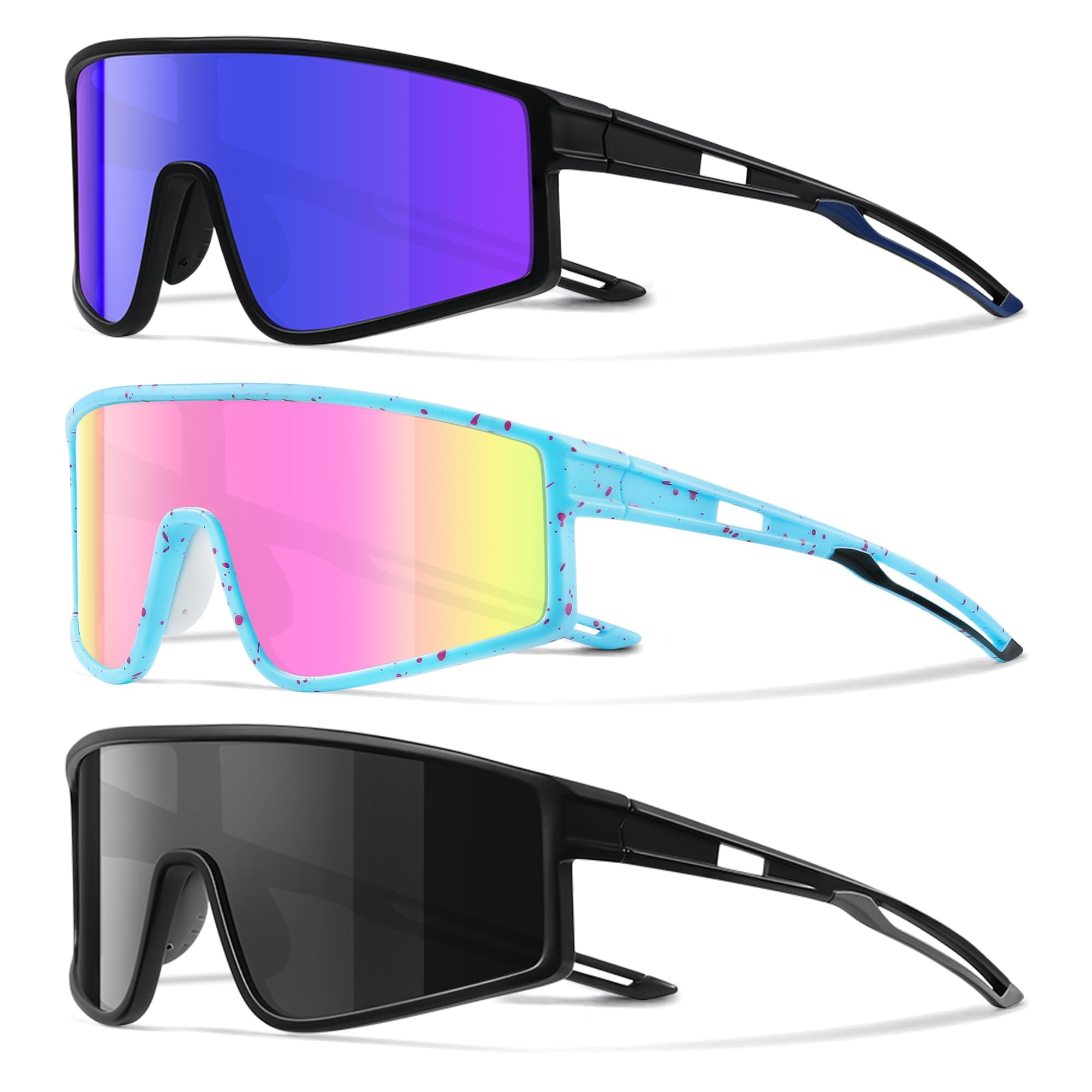 Polarisierte Sonnenbrille für Jungen und Mädchen, 3 Stück, für Baseball, Sport, Radfahren, Laufen, UV-Schutz, A09-Blau+Rosa/Schwarz+Blau/Schwarz+Grau, Free